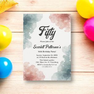 Elegant Watercolor Abstract Elegant 50th Birthday Invitation