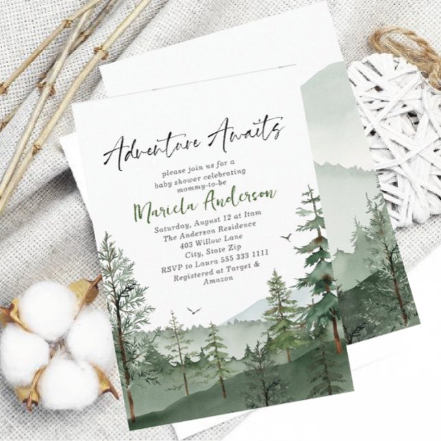 Elegant Watercolor  Adventure Awaits  Baby Shower Invitation (Creator Uploaded)