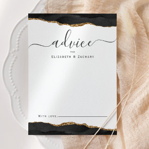 Elegant Watercolor Agate Black Gold Wedding Advice Card