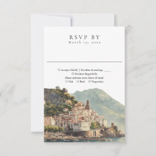 Elegant Watercolor Amalfi  Italian Wedding RSVP Card
