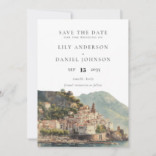 Elegant Watercolor Amalfi Italian Wedding Save The Date