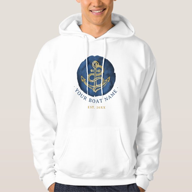  Elegant Watercolor Anchor Nautical Name Navy Blue Hoodie (Front)