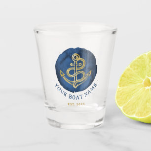  Elegant Watercolor Anchor Nautical Name Navy Blue Shot Glass