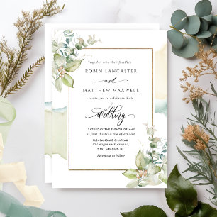 Elegant Watercolor and Greenery Eucalyptus Wedding Invitation
