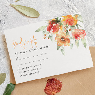 Elegant Watercolor Apricot Floral Wedding RSVP Card