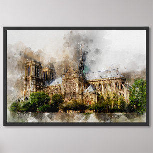 Elegant Watercolor Art of Notre Dame Cathedral Photo Print