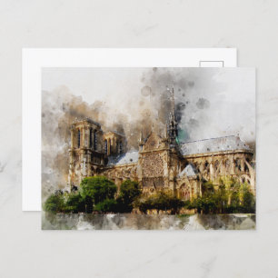 Elegant Watercolor Art of Notre Dame Cathedral Postcard