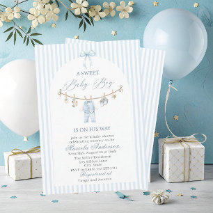 Elegant Watercolor asweet baby boy clothes Baby Sh Invitation