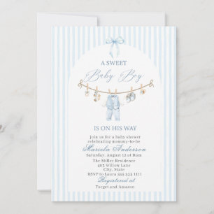Elegant Watercolor asweet baby boy clothes Baby Sh Invitation