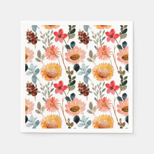 Elegant Watercolor Autumn Blooms Pattern Fall  Napkin
