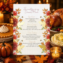 Elegant Watercolor Autumn Floral Dinner Menu