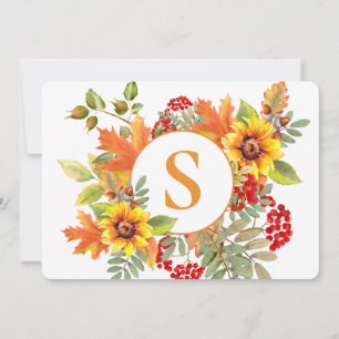 Elegant Watercolor Autumn Floral Monogrammed Card