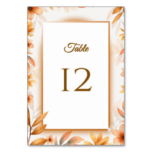Elegant watercolor autumn floral wedding table number