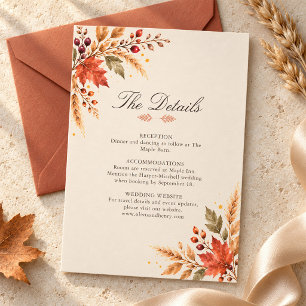 Elegant Watercolor Autumn Foliage Wedding Details Enclosure Card