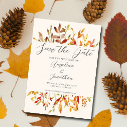 Elegant Watercolor Autumn Leaves Couple Photo Magnetic Invitation