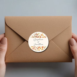 Elegant Watercolor Autumn Leaves Custom Wedding Classic Round Sticker