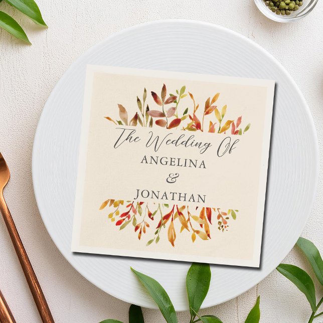Elegant Watercolor Autumn Leaves Custom Wedding Napkin (Creator Uploaded)