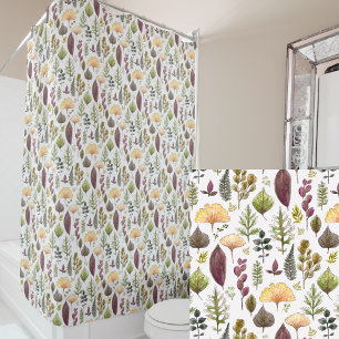 Elegant watercolor autumn leaves off white shower curtain