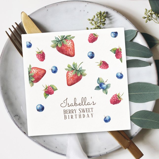 Elegant Watercolor Baby Girl Berry First Birthday Napkin (Creator Uploaded)