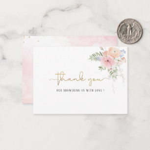 Elegant Watercolor Baby Girl Gold Pink Floral Tha Card