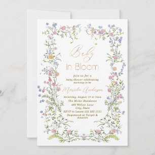 Elegant Watercolor Baby in Blooom Pink flowers B Invitation
