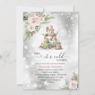 Elegant  Watercolor Baby it`s cold outside Baby sh Invitation