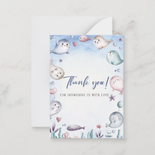 Elegant Watercolor Baby Seal Thank You Baby showe Card