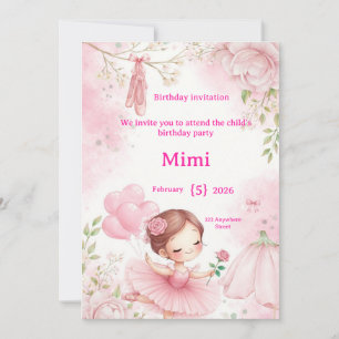 Elegant Watercolor Ballerina Birthday In Invitation