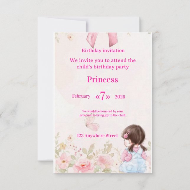  Elegant Watercolor Ballerina Birthday Invitation  (Front)