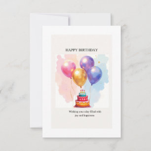 Elegant Watercolor Balloons & Birthday Cake Happy Thank You Card