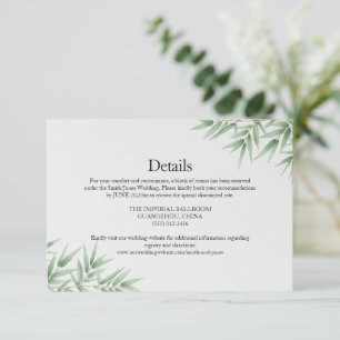 Elegant Watercolor Bamboo Leaves Wedding Enclosure Card