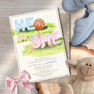 Elegant Watercolor Basketball Bow He or She Invitation