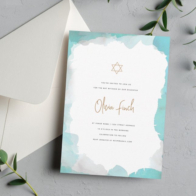 Elegant Watercolor Bat Mitzvah Invitation (Creator Uploaded)