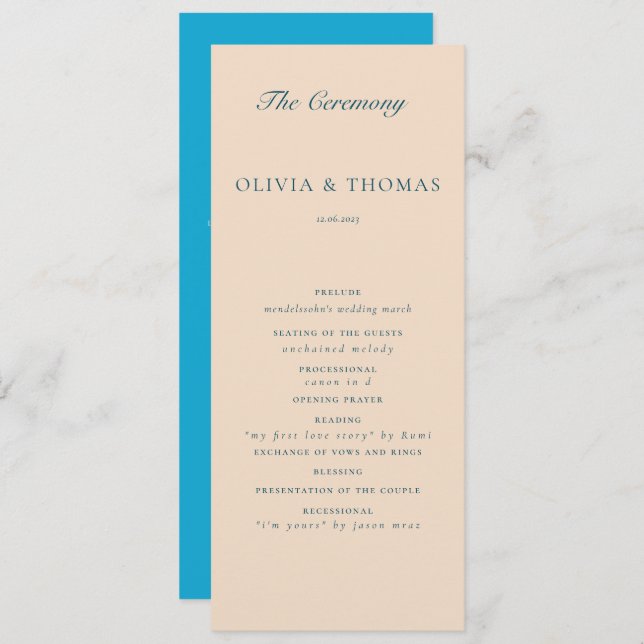 Elegant Watercolor Beach Blue Wave Classic Wedding Programme (Front/Back)