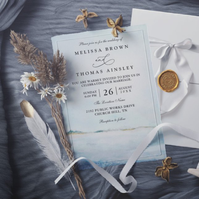 Elegant Watercolor Beach Destination Chic Wedding Invitation (Creator Uploaded)