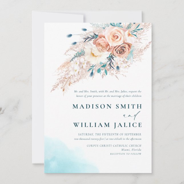 Elegant Watercolor Beach Wedding Invitation (Front)