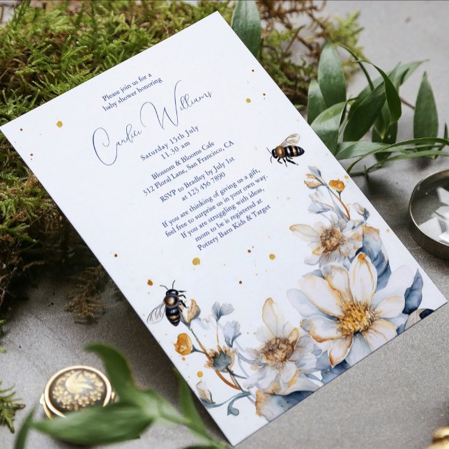 Elegant Watercolor Bee Floral Couples Baby Shower Invitation (Creator Uploaded)