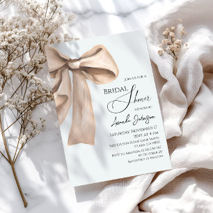 Elegant Watercolor Beige Bow  Bridal Shower Invitation