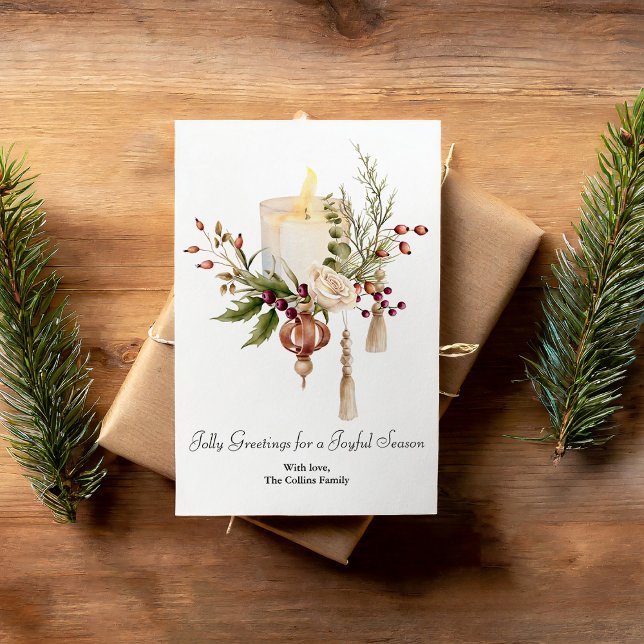 Elegant Watercolor Berries Candles Christmas  Holiday Card (Creator Uploaded)