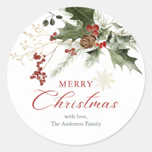 Elegant Watercolor Berries Christmas Classic Round Sticker