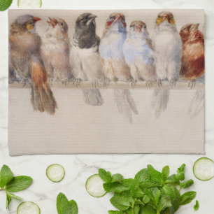 Elegant Watercolor Birds Monogrammed Custom Name Tea Towel