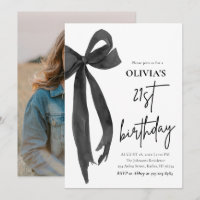 Elegant Watercolor Black Bow 21th Birthday Party