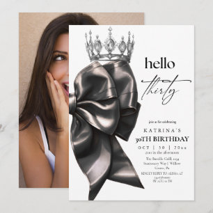  Elegant Watercolor Black Bow 30th Birthday Invitation
