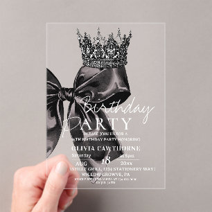 Elegant Watercolor Black Bow Birthday Party Acrylic Invitations