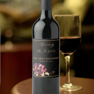 Elegant Watercolor Black Gold Burgundy  Wine Label