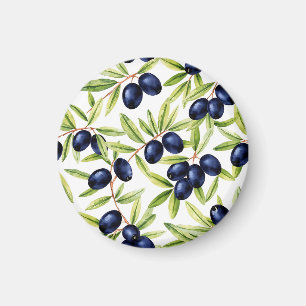 Elegant Watercolor Black Olives Seamless Pattern Magnet