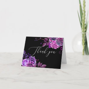 Elegant watercolor black purple floral birthday  thank you card