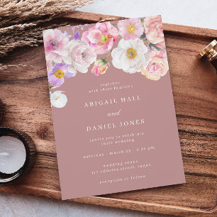 Elegant Watercolor Bloom Dusty Pink Wedding Invitation