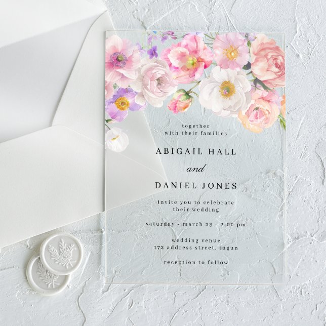 Elegant Watercolor Bloom Wedding Acrylic Invitations (Creator Uploaded)