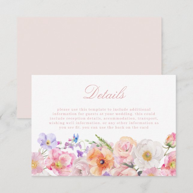Elegant Watercolor Bloom Wedding Wedding Details Enclosure Card (Front/Back)